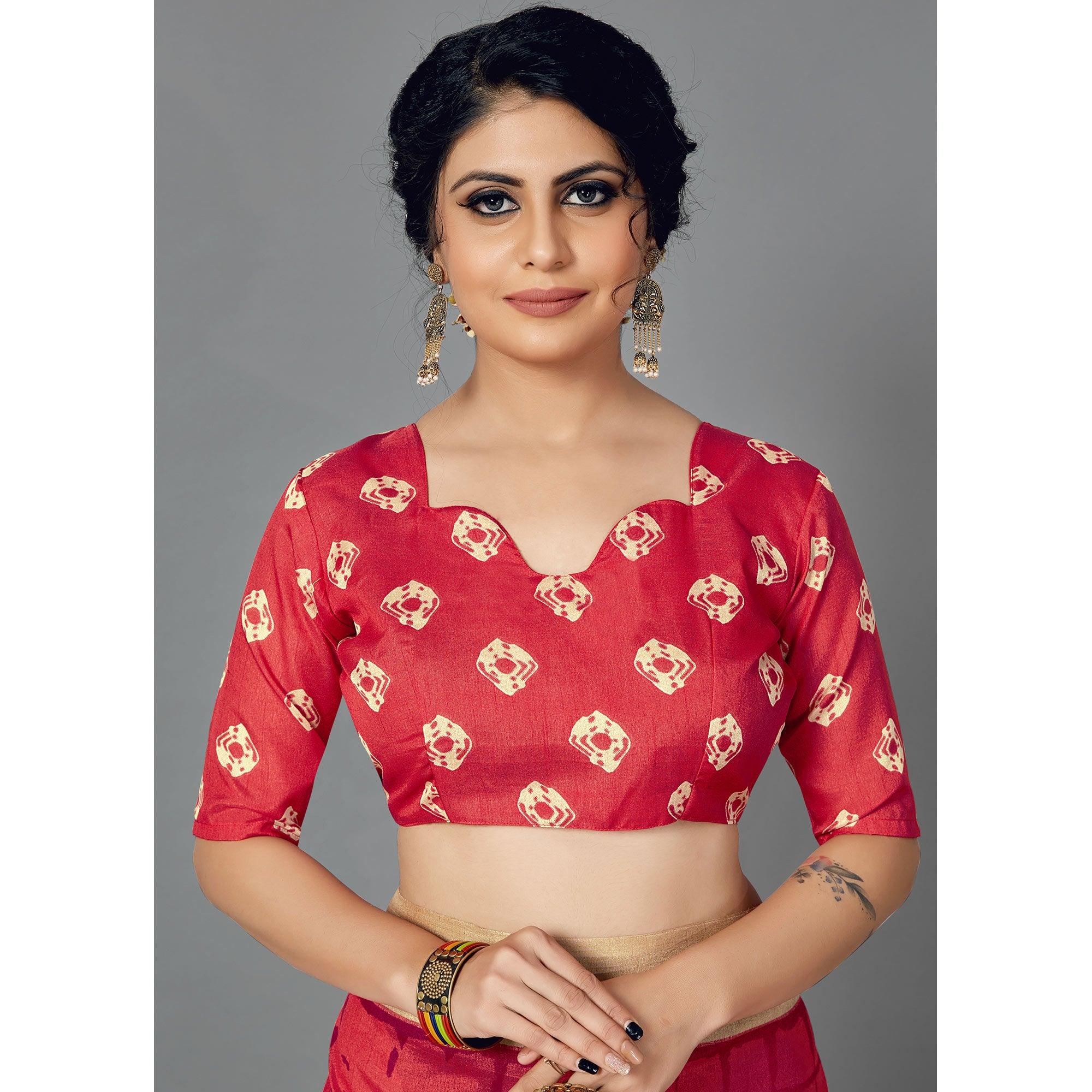 Peach Casual Wear Printed Dhapa Silk Saree - Peachmode