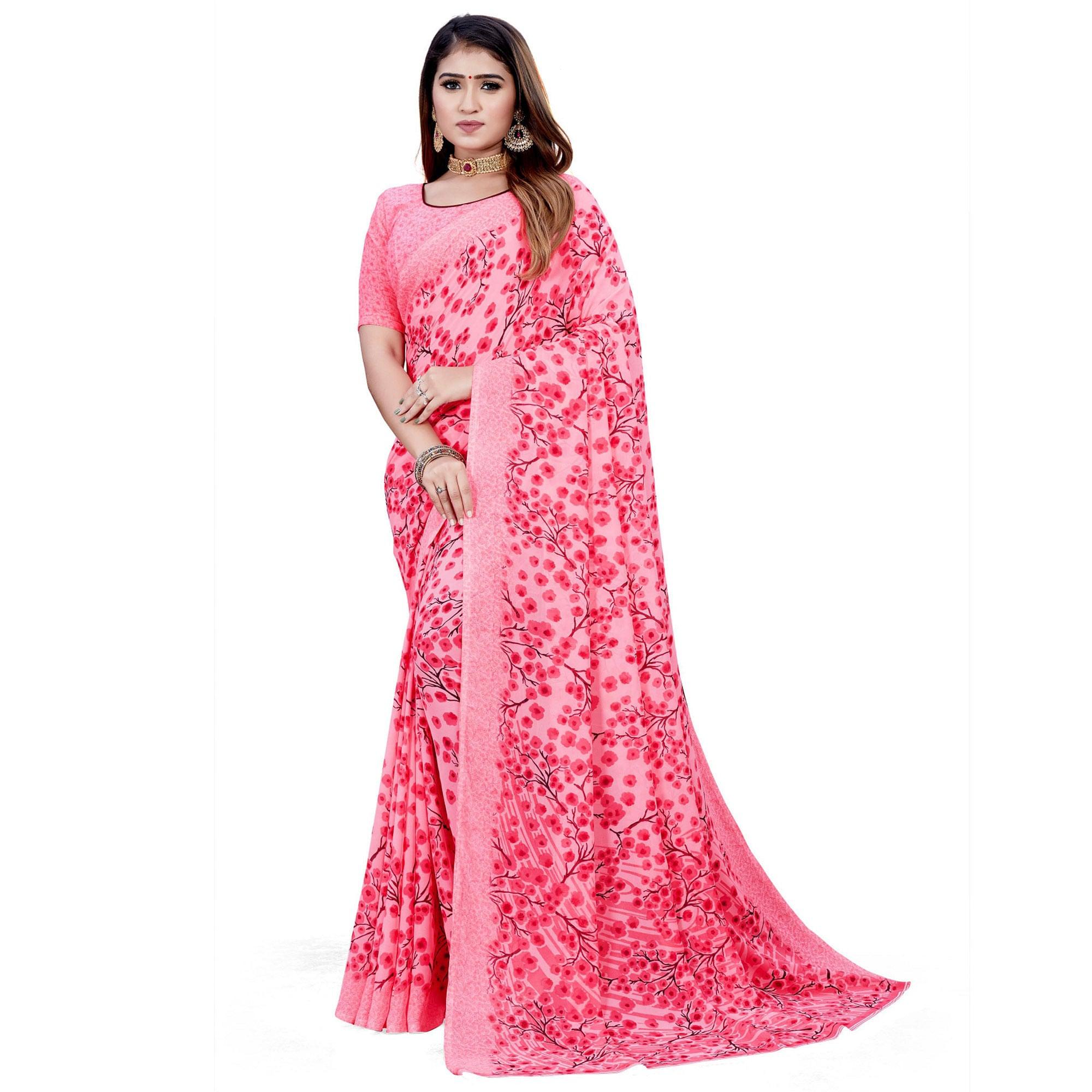 Peach Casual Wear Printed Georgette Saree - Peachmode