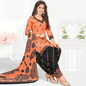 Peach Casual Wear Printed Leon Patiala Dress Material - Peachmode