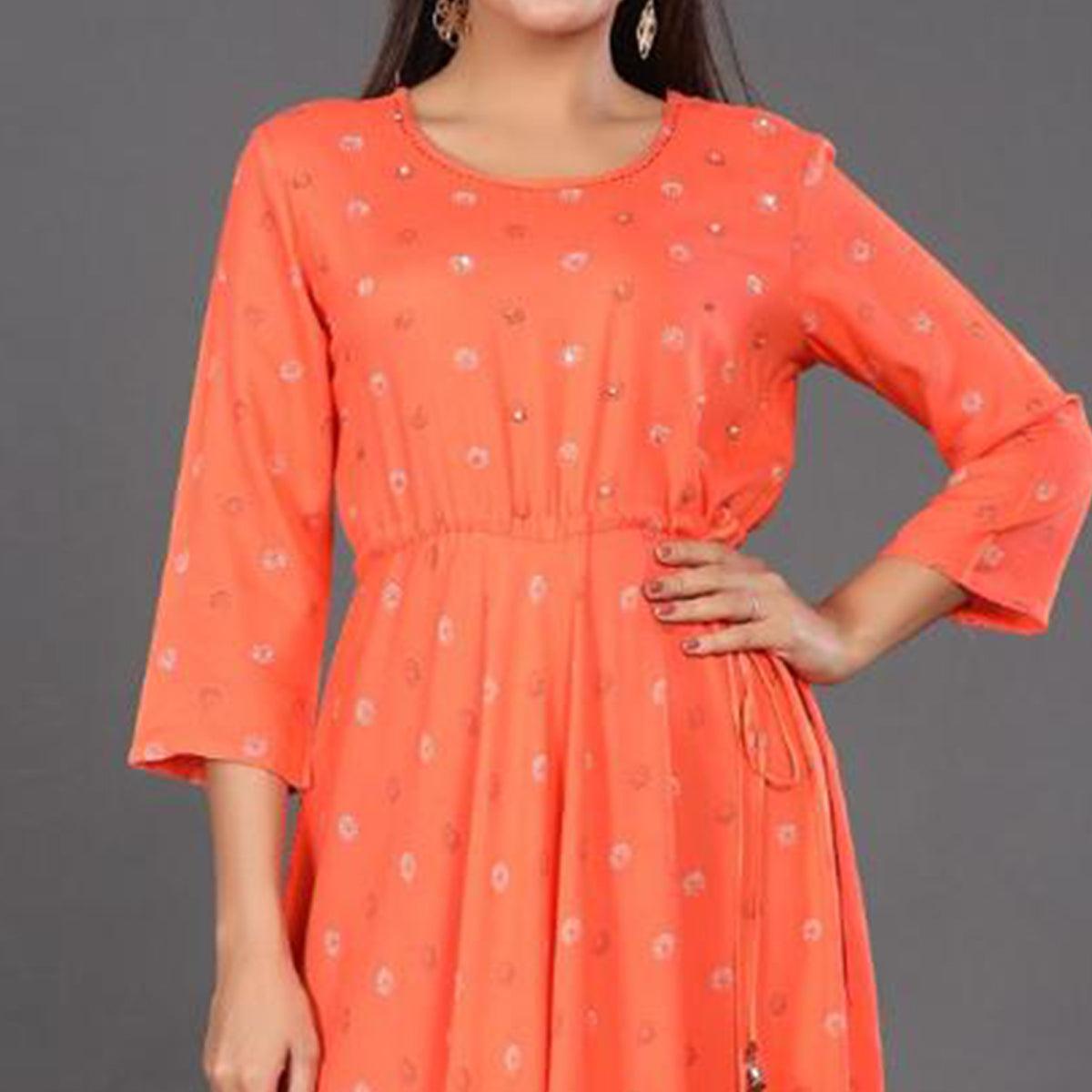Peach Casual Wear Printed Rayon Long Kurti - Peachmode