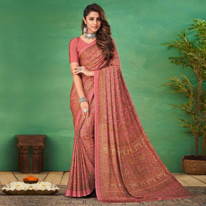 Peach Casual Wear Printed Silk Saree - Peachmode