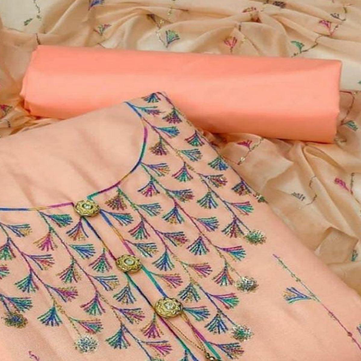 Peach Casual Wear Sequence Work Cotton Dress Material - Peachmode