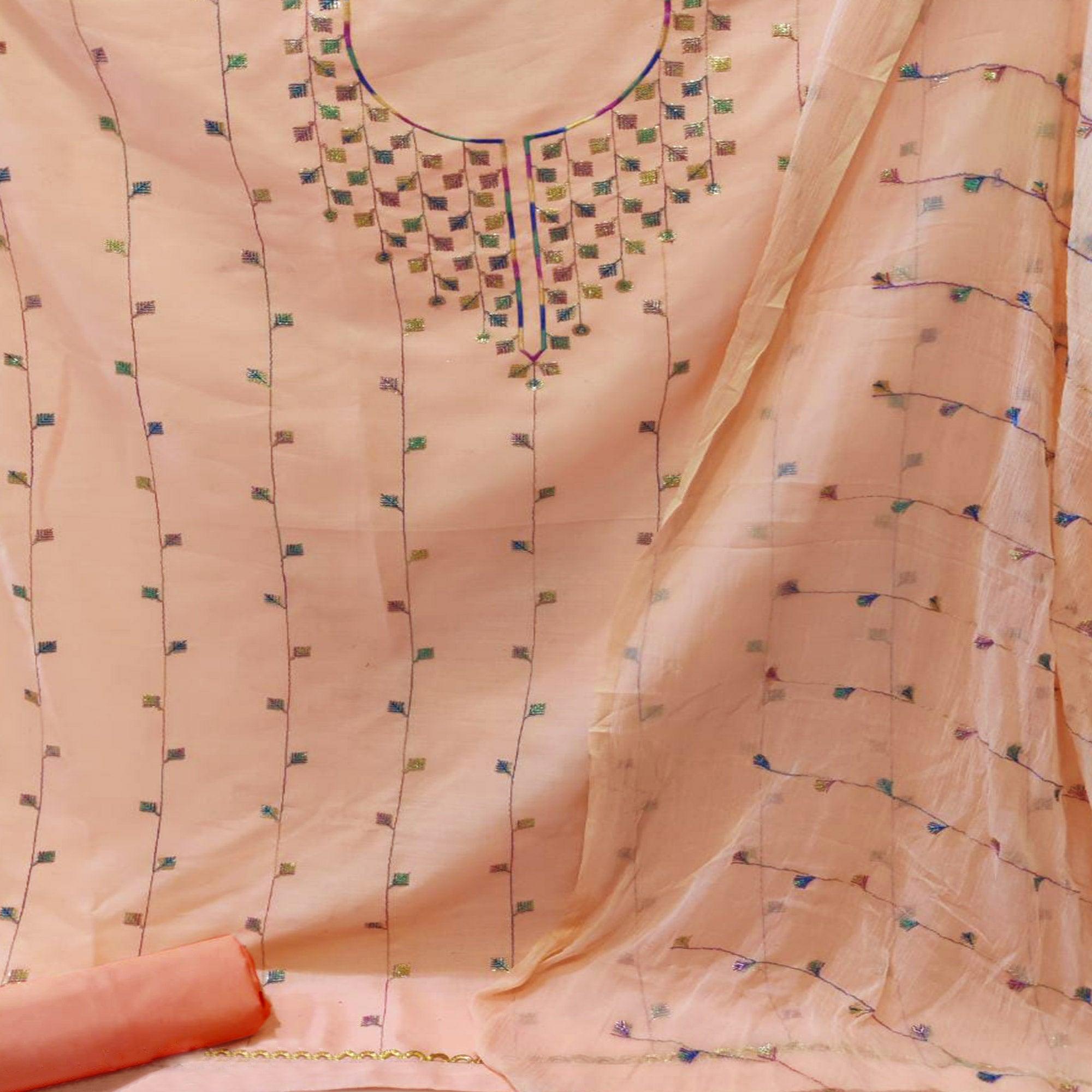 Peach Casual Wear Sequence Work Cotton Dress Material - Peachmode
