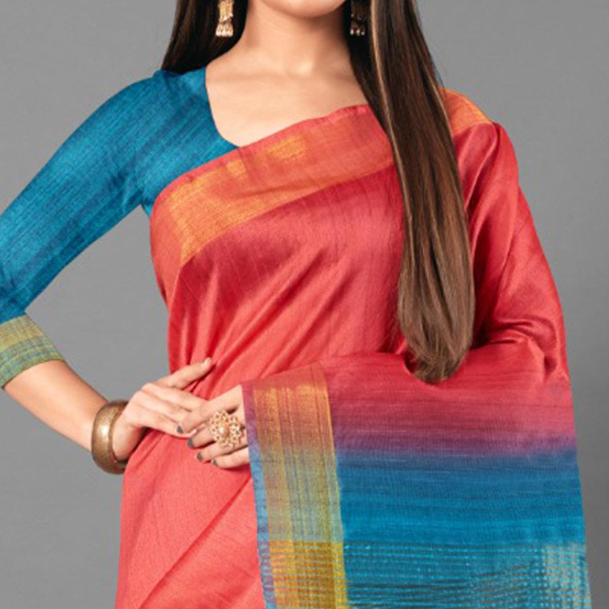 Peach Casual Wear Solid Cotton silk Saree - Peachmode