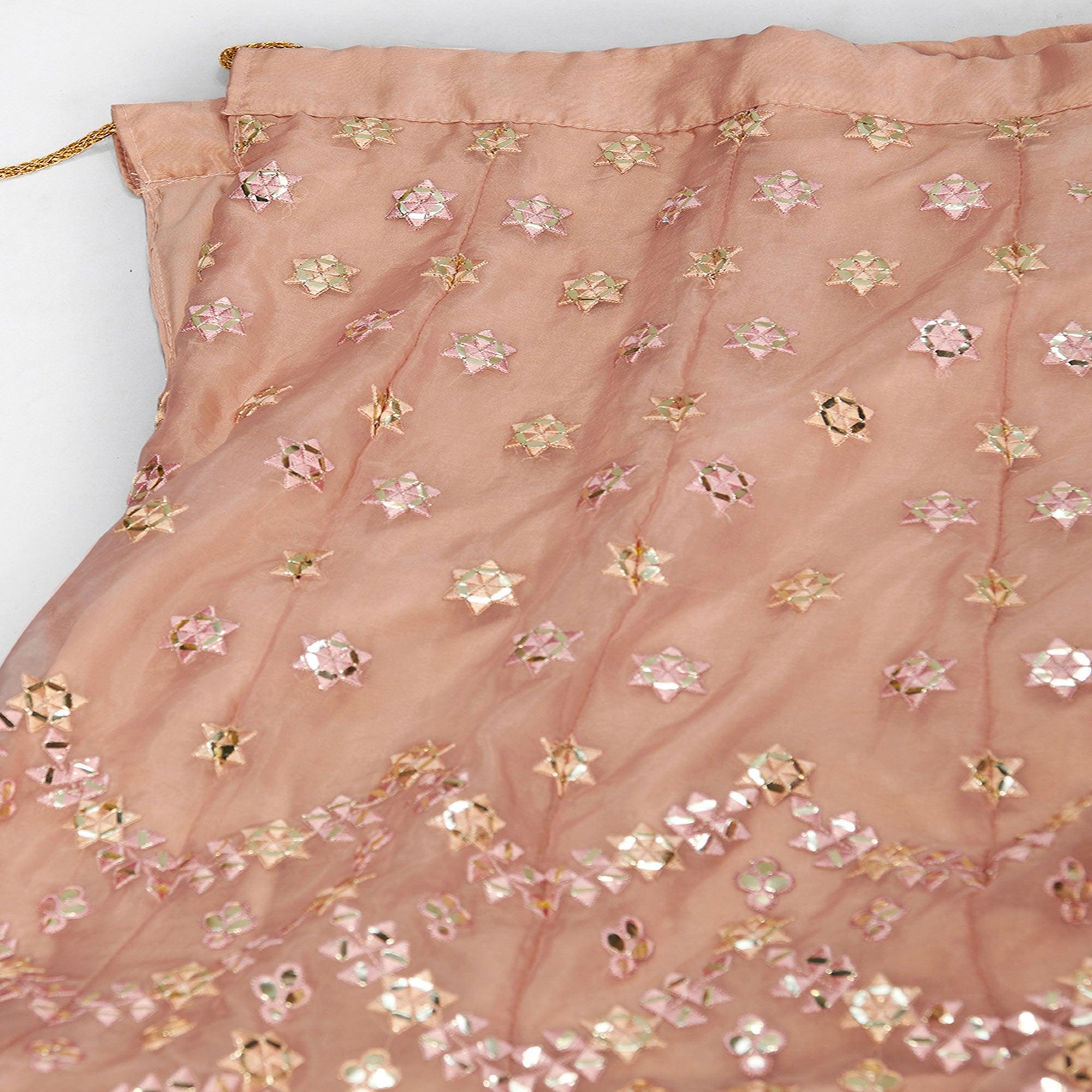 Peach Designer Wedding Wear Foil & Mirror Organza Lehenga Choli - Peachmode
