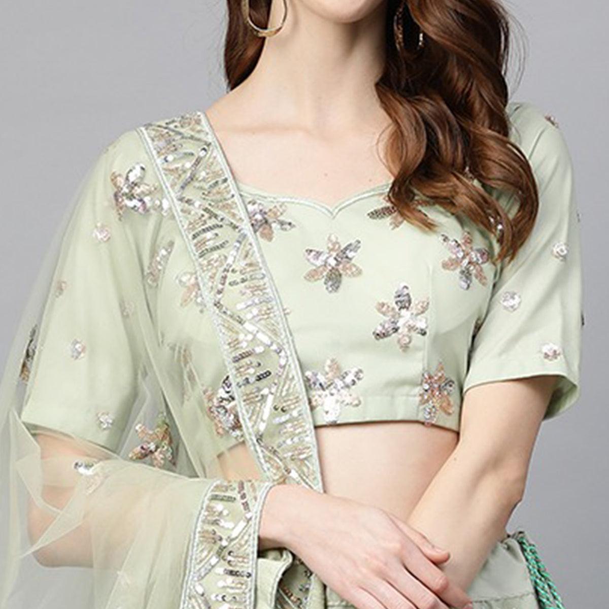 Peach Designer Wedding Wear Thread Zari Work Soft Net Lehenga Choli - Peachmode