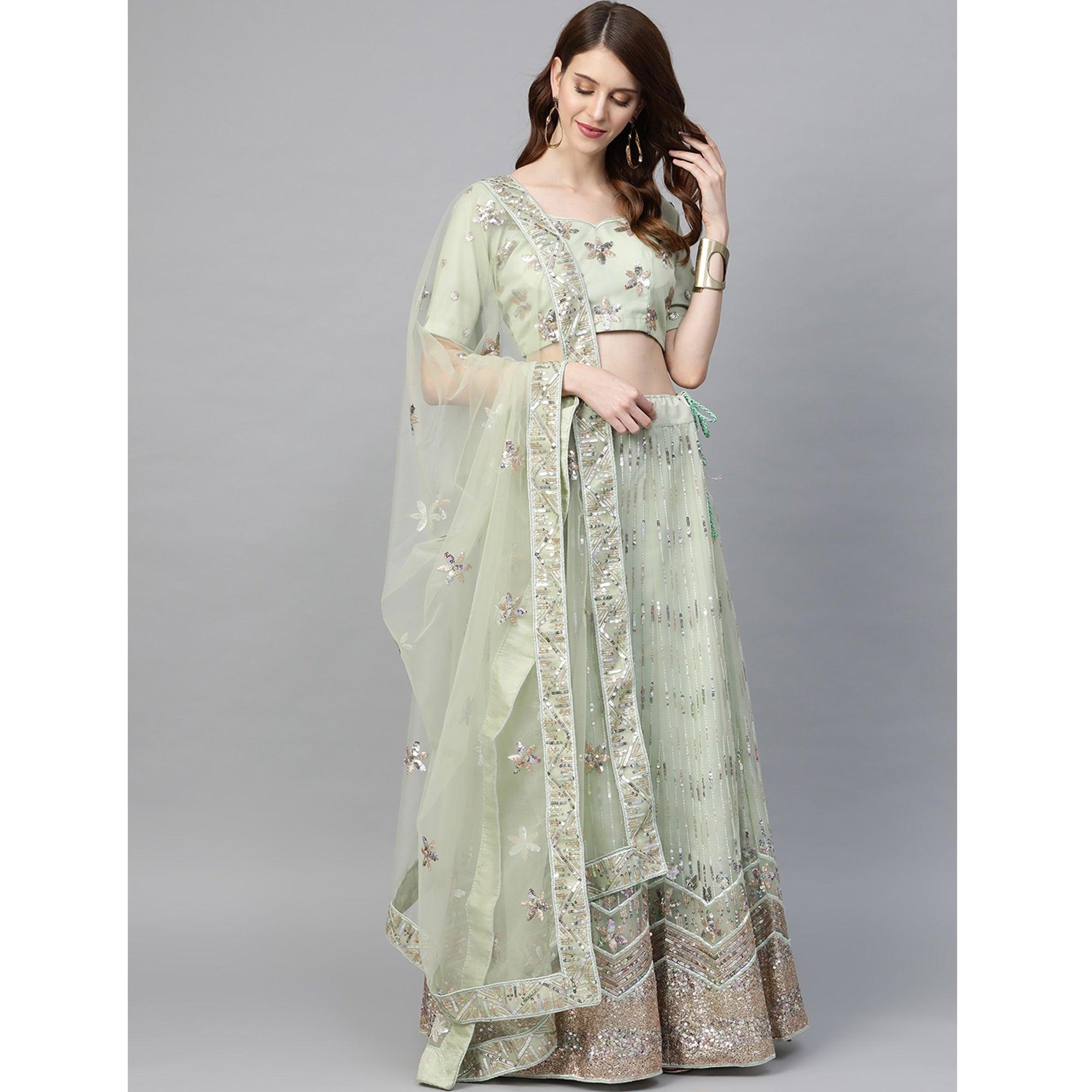 Peach Designer Wedding Wear Thread Zari Work Soft Net Lehenga Choli - Peachmode