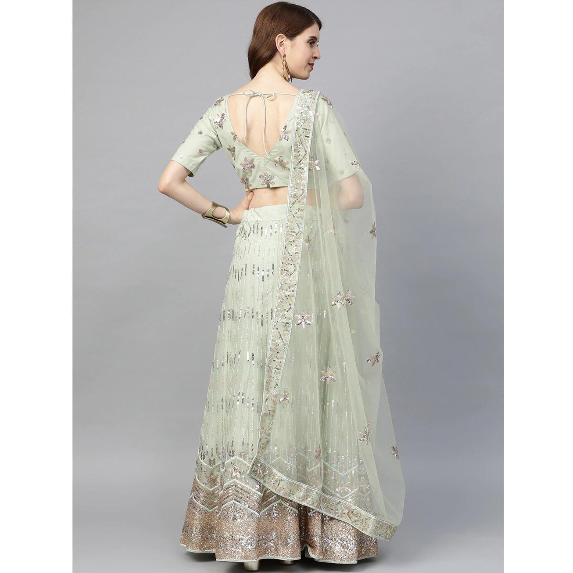 Peach Designer Wedding Wear Thread Zari Work Soft Net Lehenga Choli - Peachmode