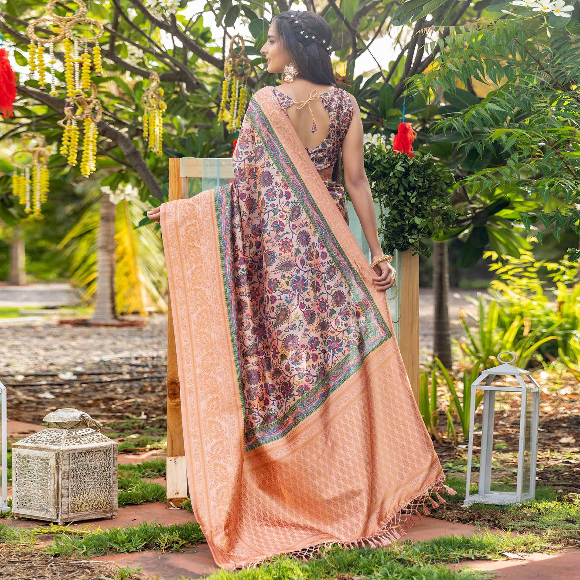 Peach Digital Printed Art Silk Saree - Peachmode