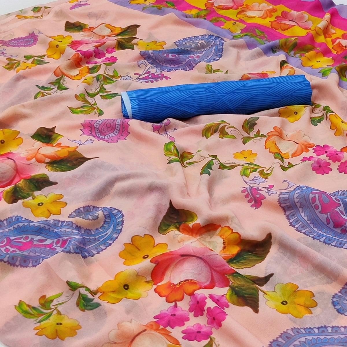 Peach Digital Printed Georgette Saree - Peachmode