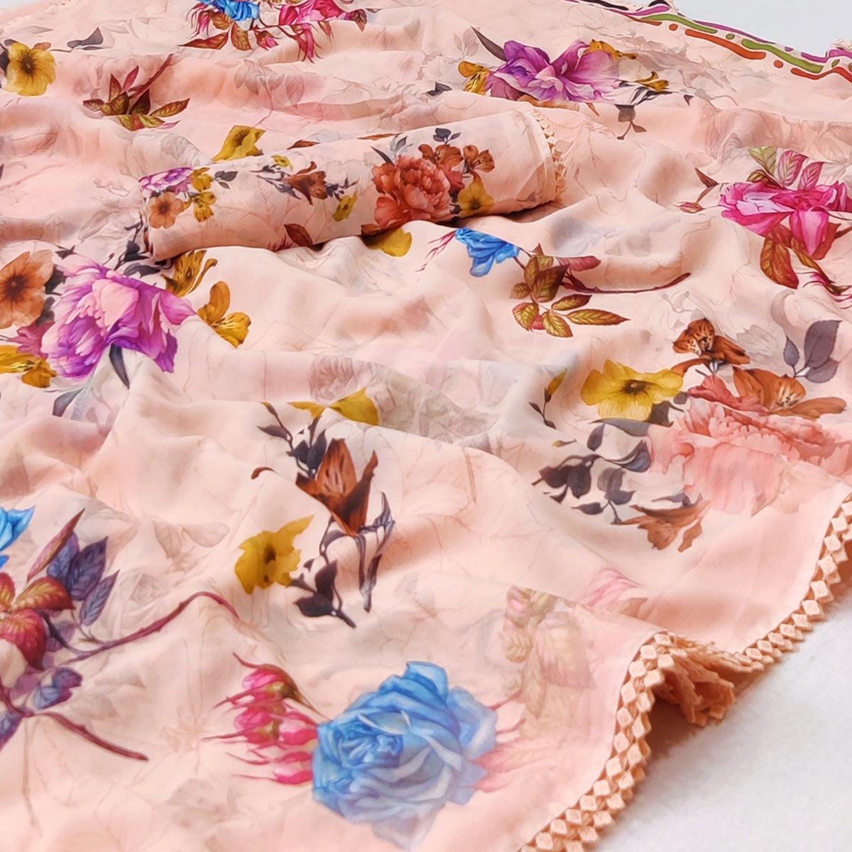 Peach Digital Printed Georgette Saree - Peachmode