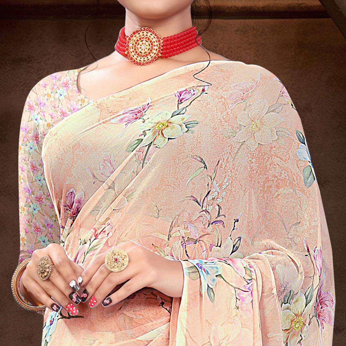 Peach Digital Printed Georgette Saree - Peachmode