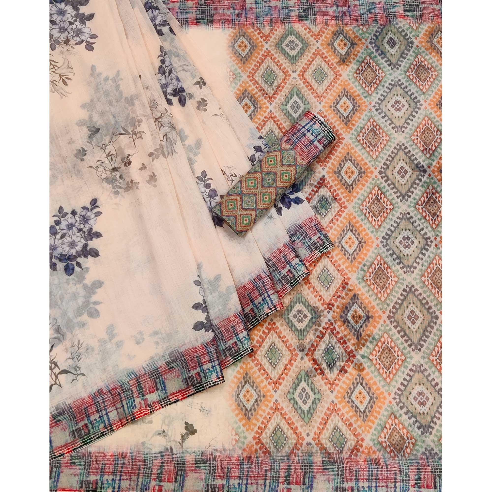 Peach Digital Printed Linen Saree - Peachmode