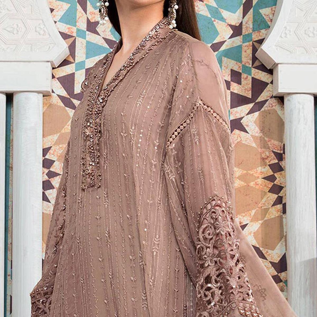Peach Embellished With Embroidered Georgette Pakistani Suit - Peachmode