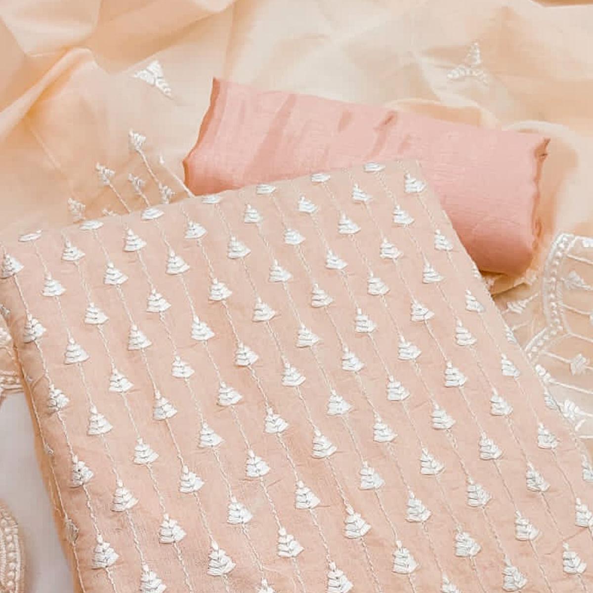 Peach Embroidered Chanderi Dress Material - Peachmode
