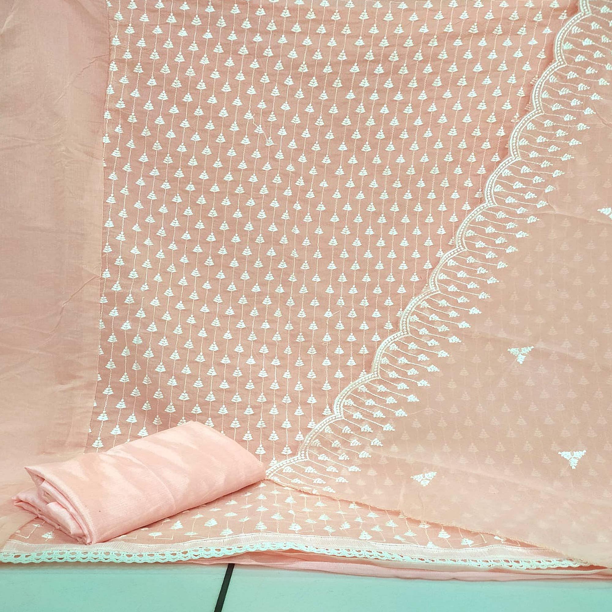 Peach Embroidered Chanderi Dress Material - Peachmode
