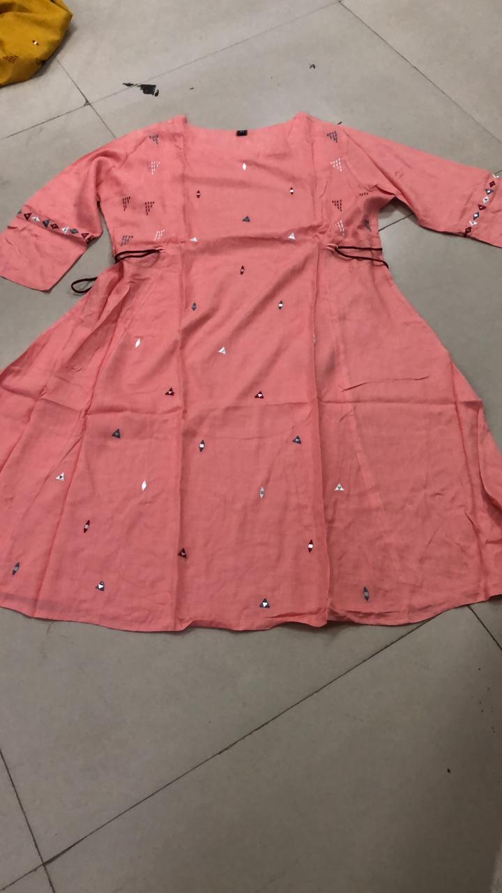 Peach Embroidered Cotton Blend Kurti - Peachmode
