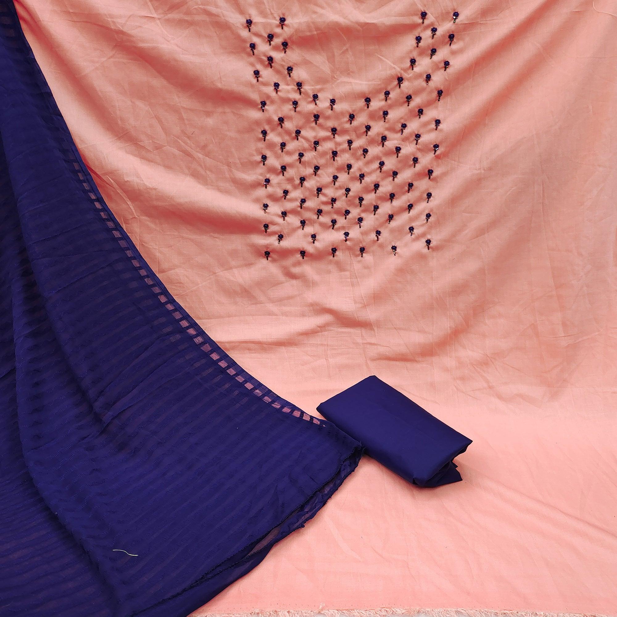 Peach Embroidered Handwork Pure Cotton Dress Material - Peachmode