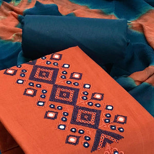 Peach Embroidered Pure Cotton Dress Material - Peachmode