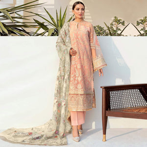 Peach Embroidered With Embellished Georgette Pakistani Suit - Peachmode