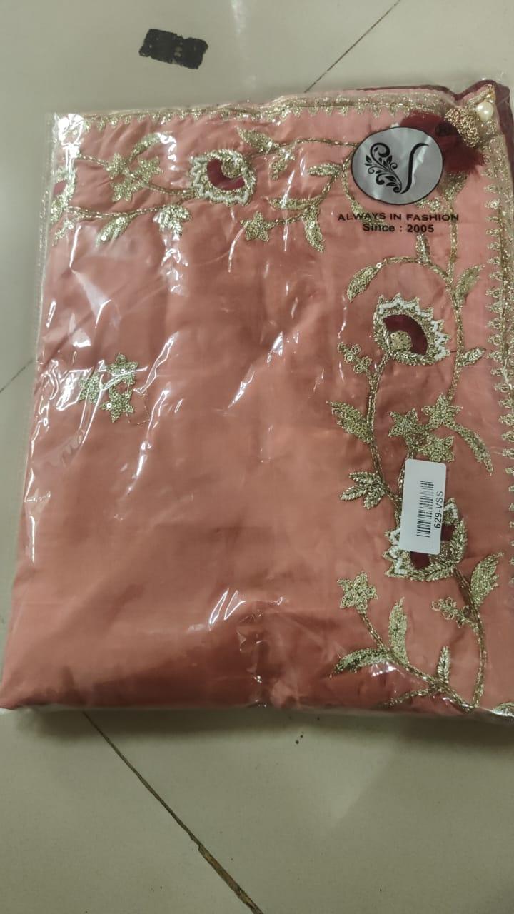 Peach Embroidered With Embellished Georgette Saree - Peachmode
