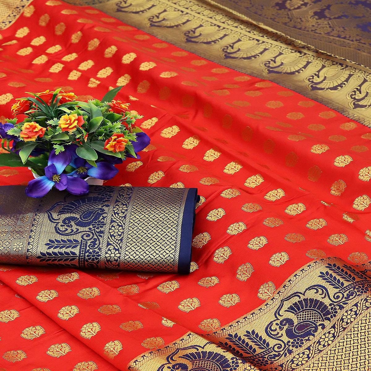 Peach Festive Embroidered Kota Banarasi Art Silk Saree - Peachmode