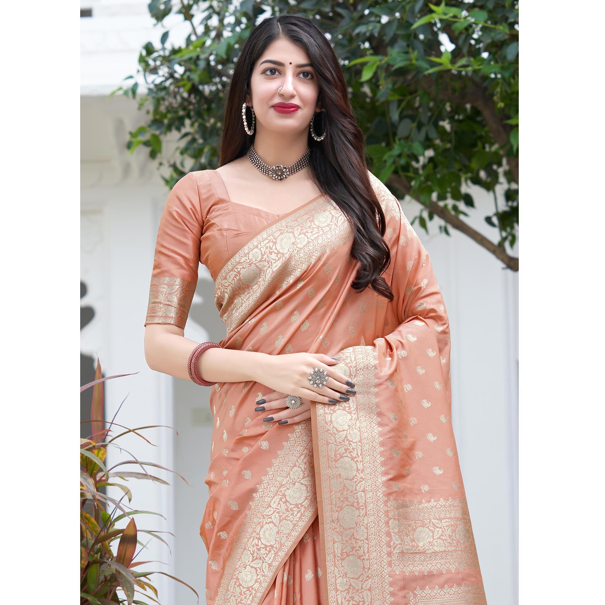 Peach Festive Wear Designer Woven Silk Saree - Peachmode