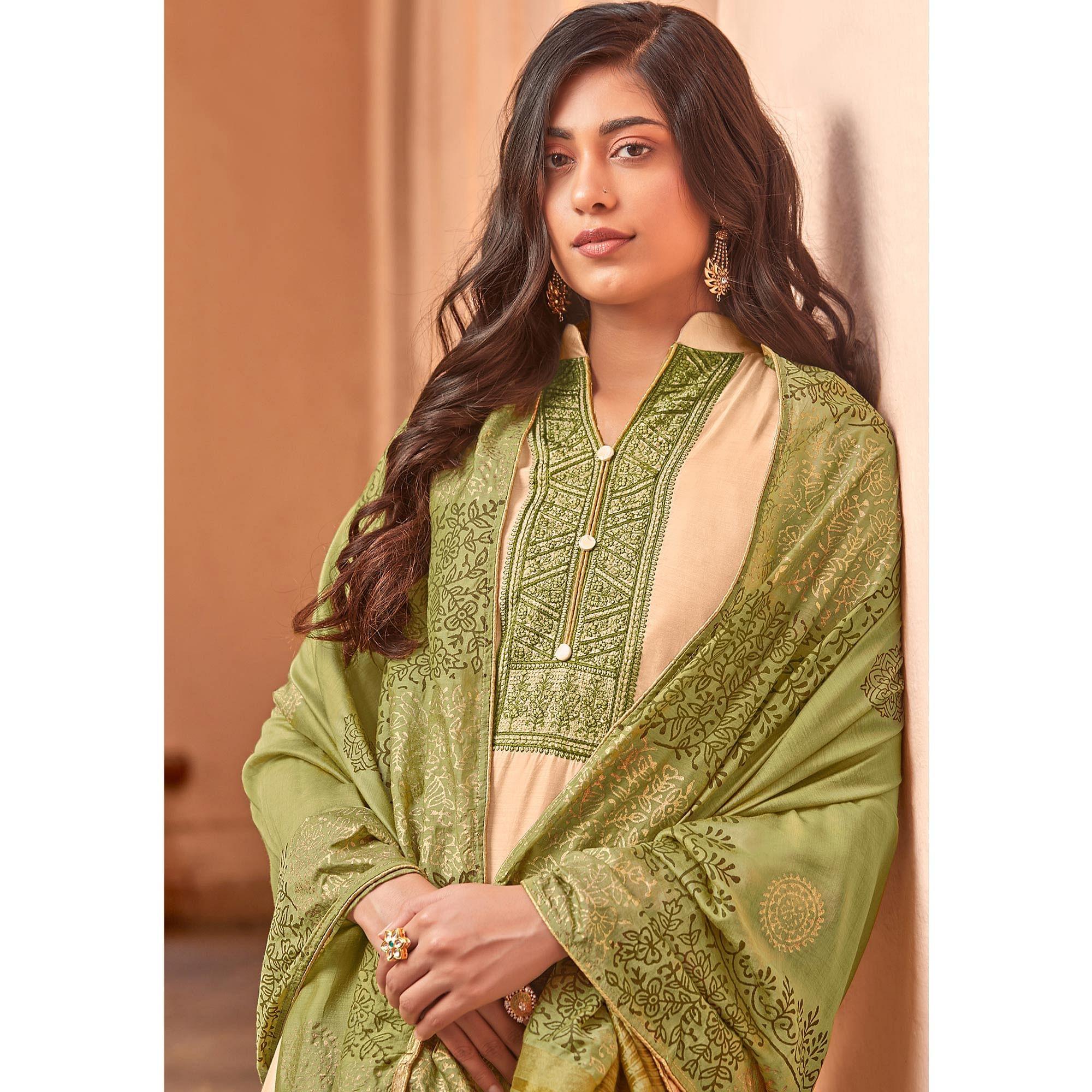 Peach Festive Wear Embroidered Viscose Cotton Silk Salwar Suit - Peachmode