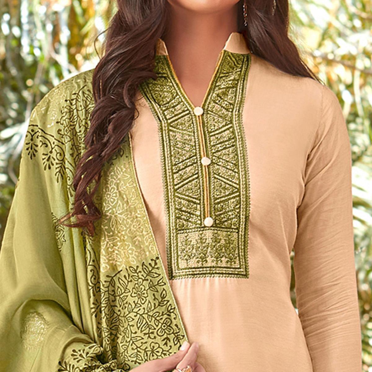 Peach Festive Wear Embroidered Viscose Cotton Silk Salwar Suit - Peachmode