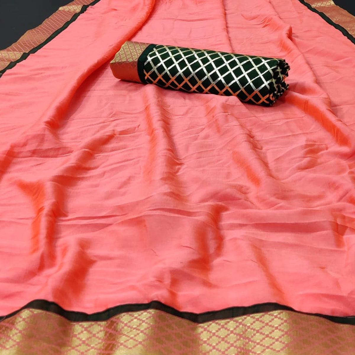 Peach Festive Wear Fancy Woven Border Silk Two Tone Saree - Peachmode