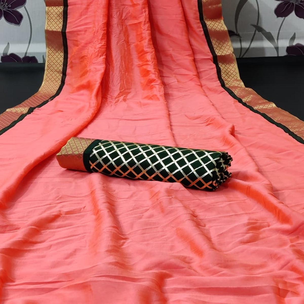 Peach Festive Wear Fancy Woven Border Silk Two Tone Saree - Peachmode