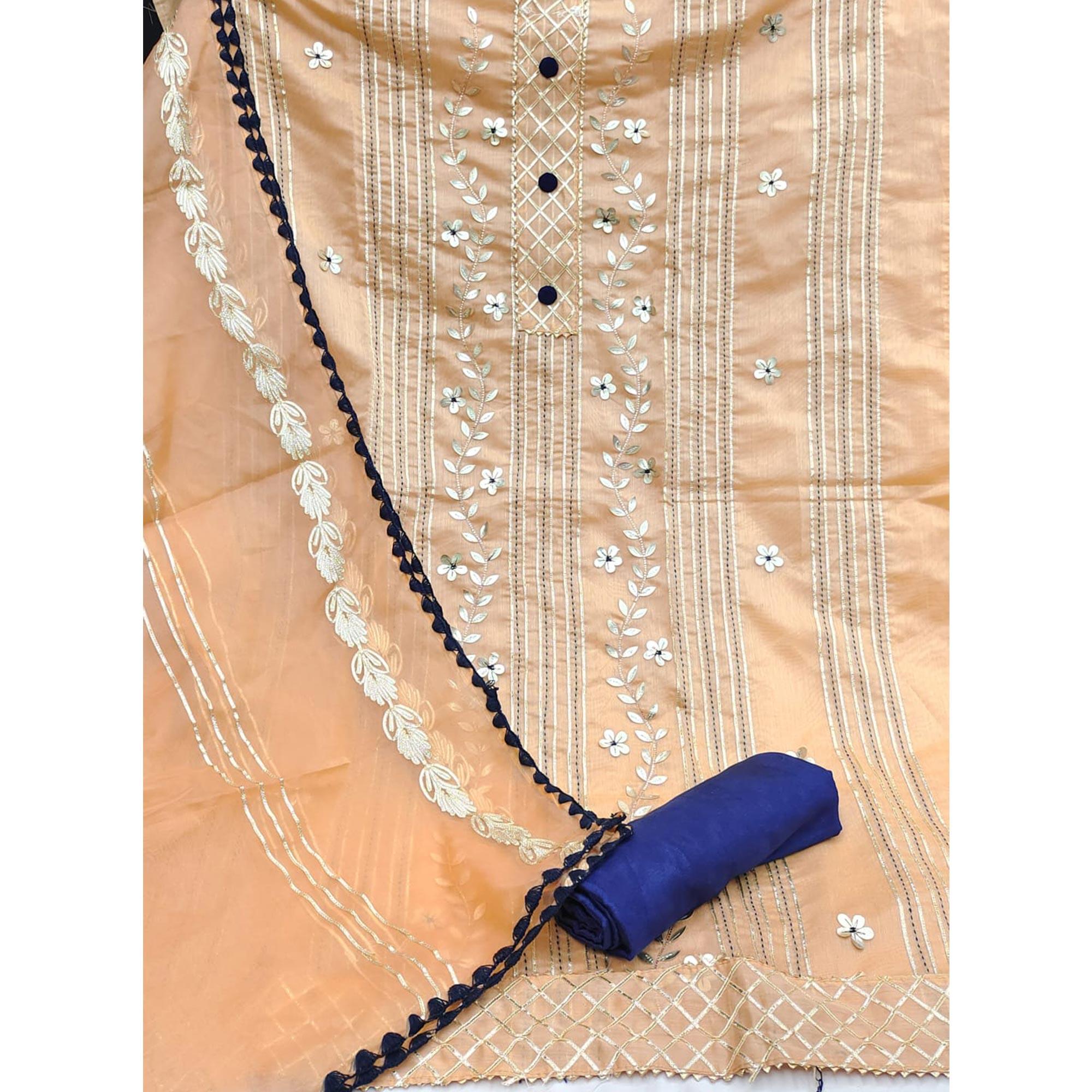 Peach Festive Wear Floral Hand Work Pure Modal Dress Material - Peachmode