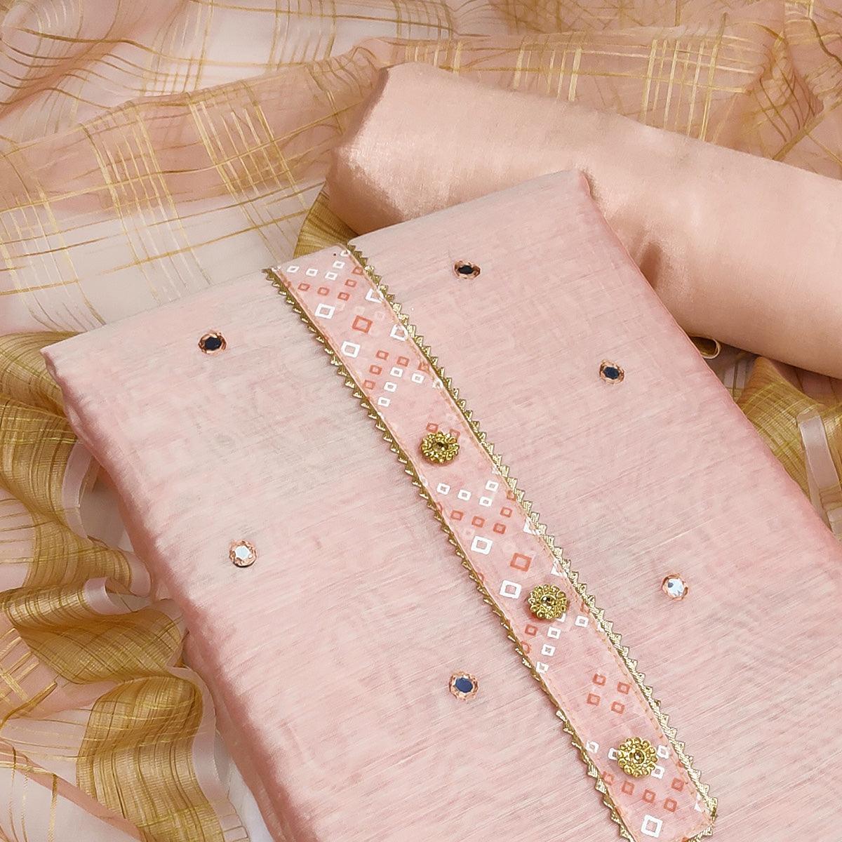 Peach Festive Wear Gotta Handwork Chanderi Dress Material - Peachmode