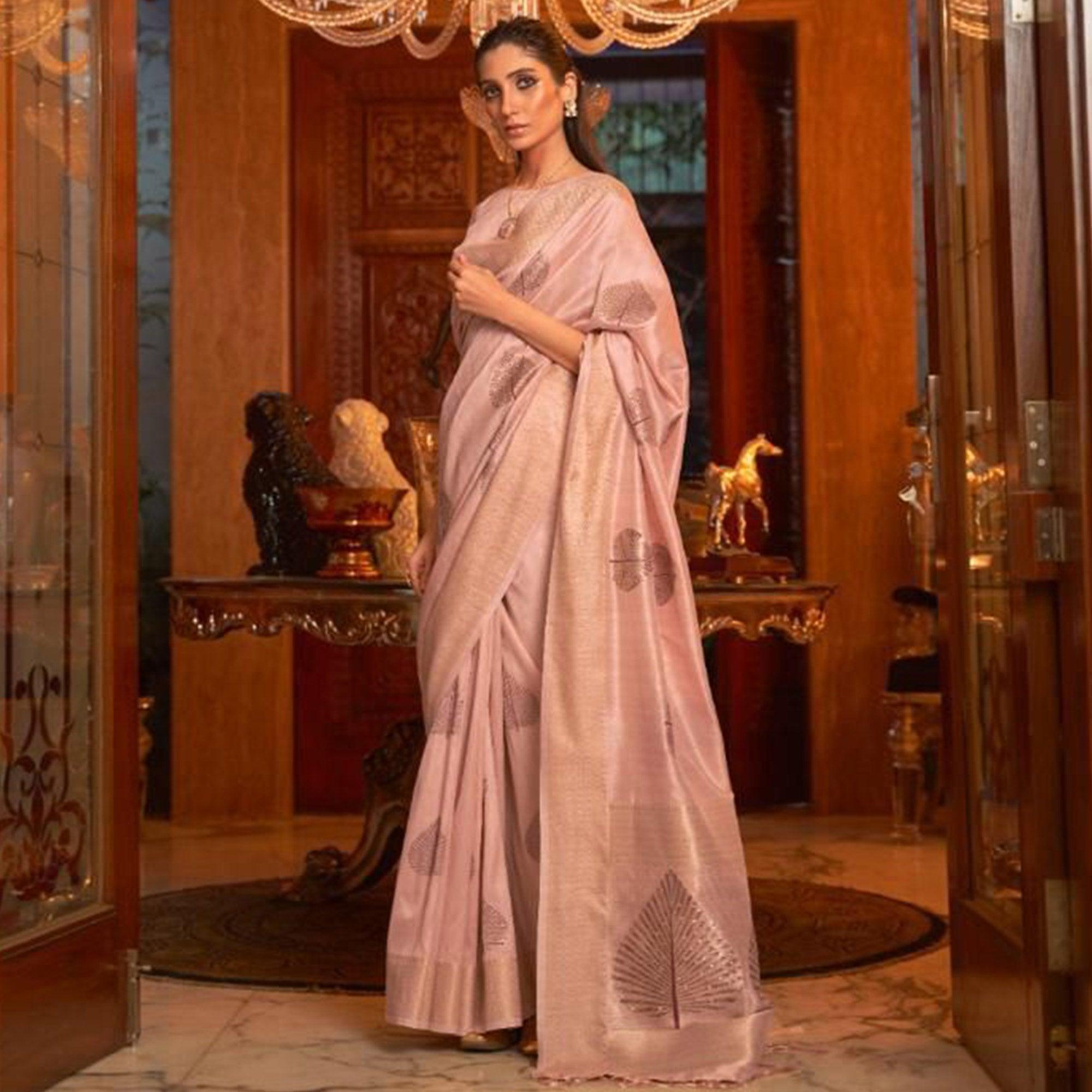 Peach Festive Wear Handloom Sequence Silk Saree - Peachmode