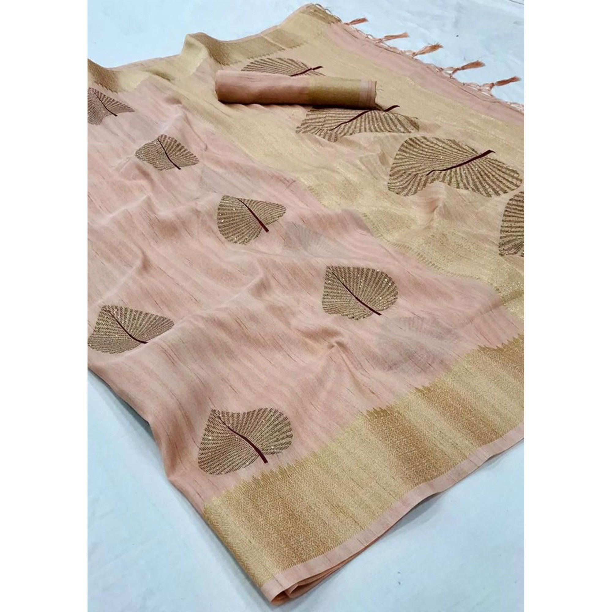 Peach Festive Wear Handloom Sequence Silk Saree - Peachmode
