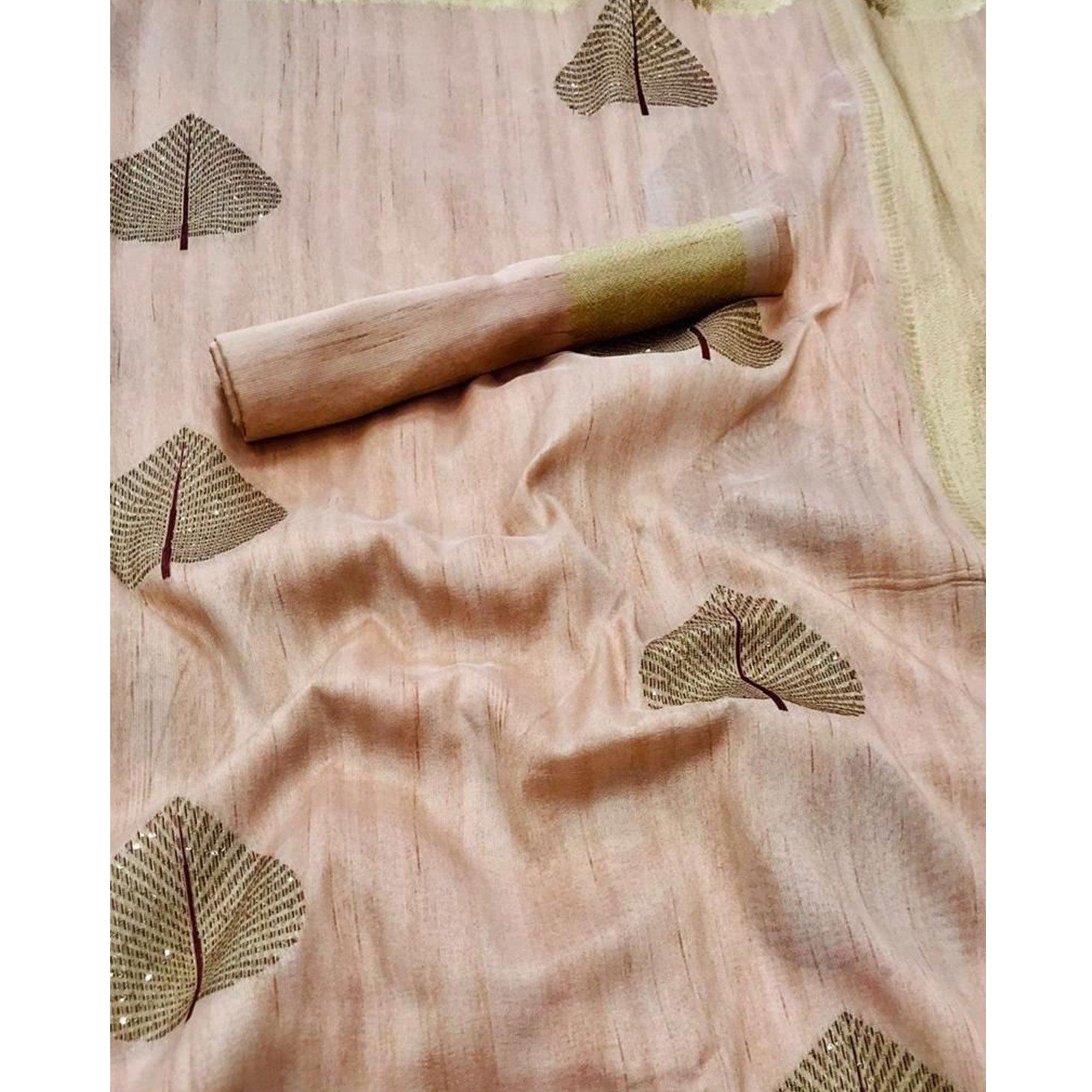 Peach Festive Wear Handloom Sequence Silk Saree - Peachmode