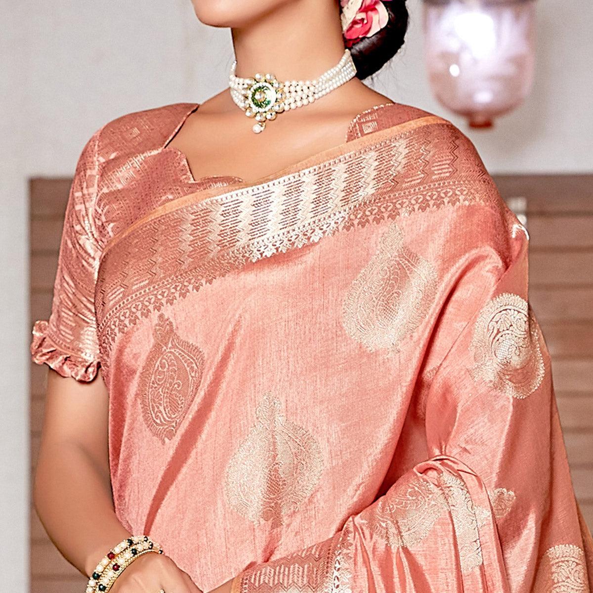 Peach Festive Wear Jari Woven Art Silk Saree - Peachmode