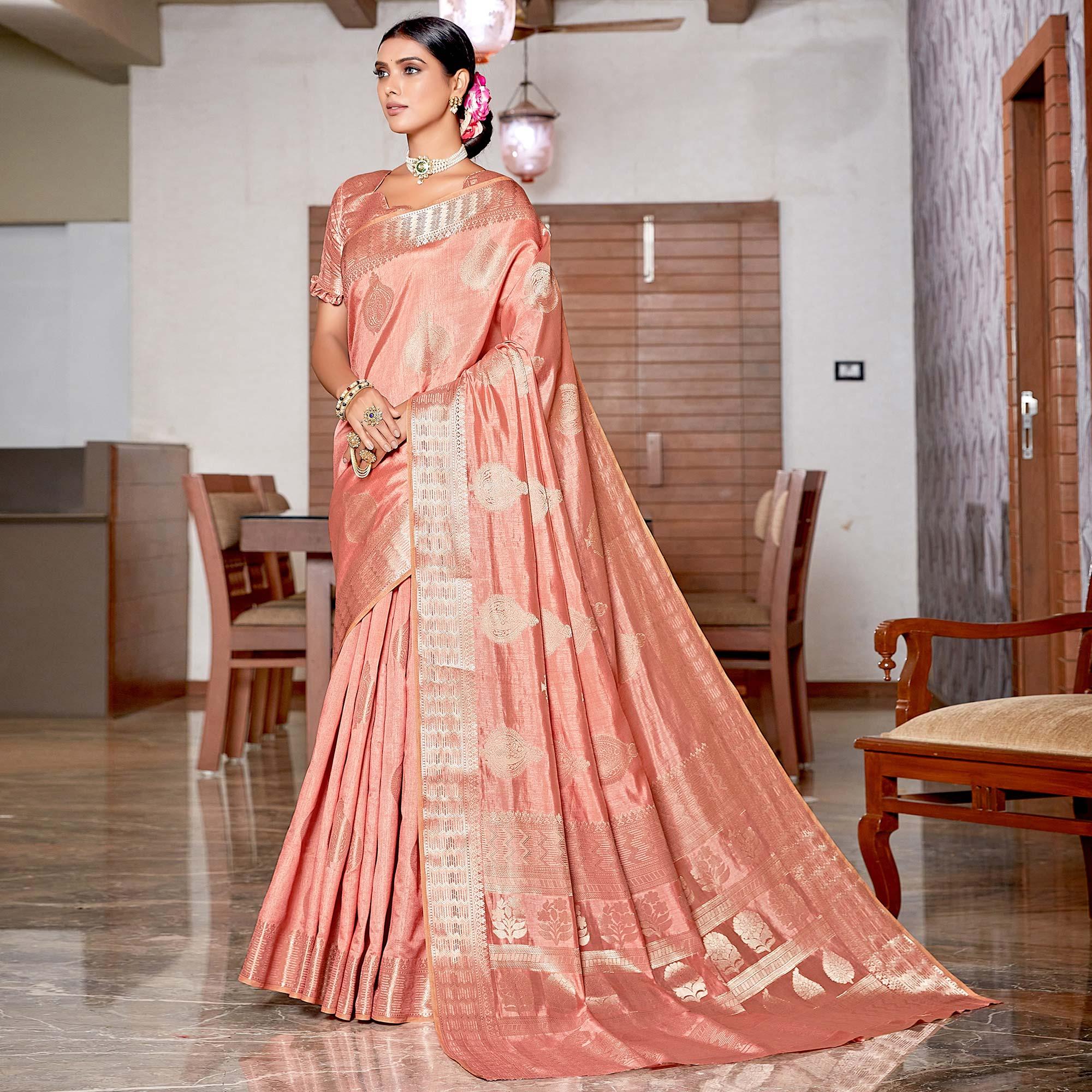 Peach Festive Wear Jari Woven Art Silk Saree - Peachmode