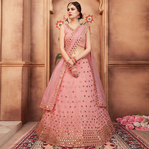 Peach Festive Wear Mirror Zari Sequence Work Georgette Lehenga Choli - Peachmode