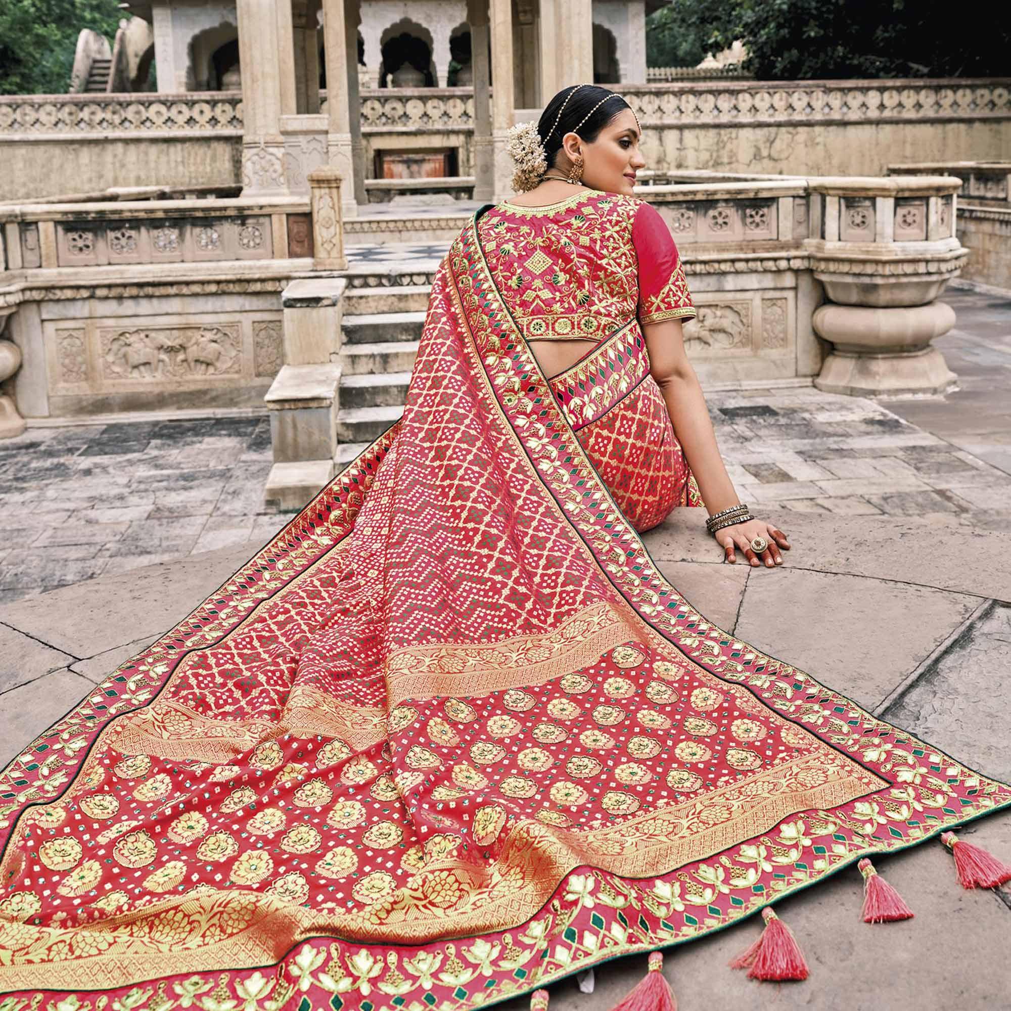 Peach Festive Wear Plain & Hand Work Pure Silk Saree - Peachmode