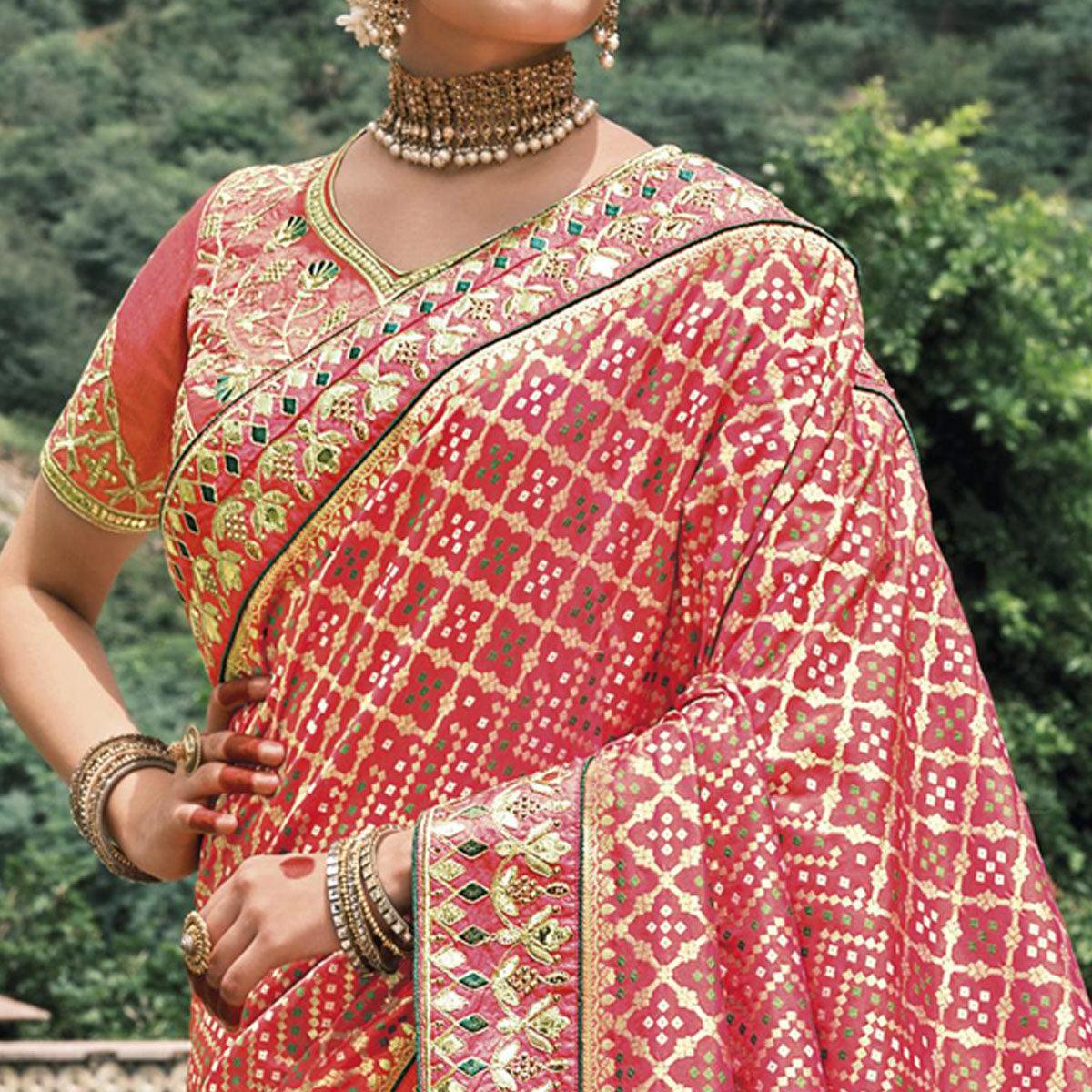 Peach Festive Wear Plain & Hand Work Pure Silk Saree - Peachmode