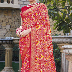Peach Festive Wear Printed Chiffon Saree - Peachmode