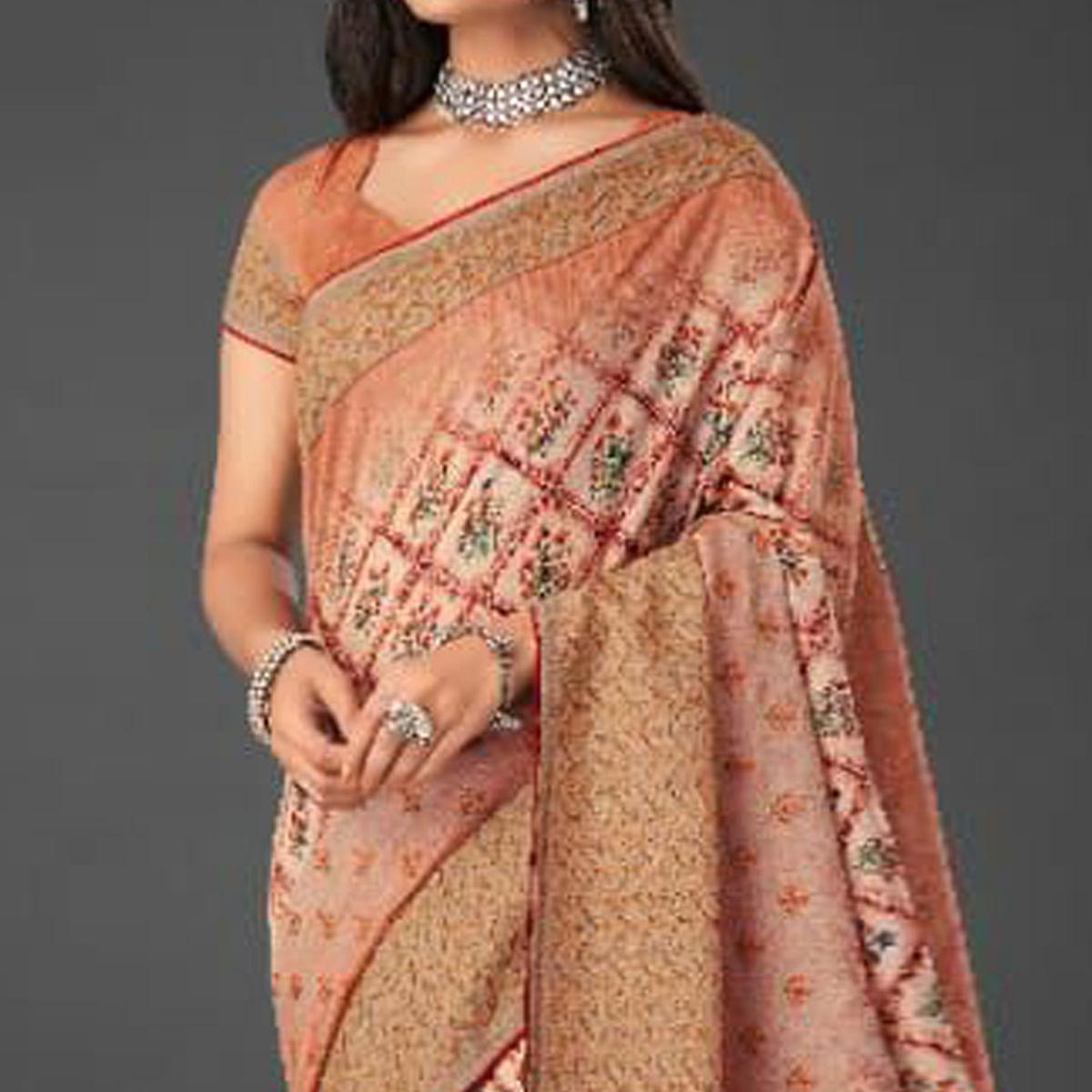 Peach Festive Wear Printed Silk Saree - Peachmode