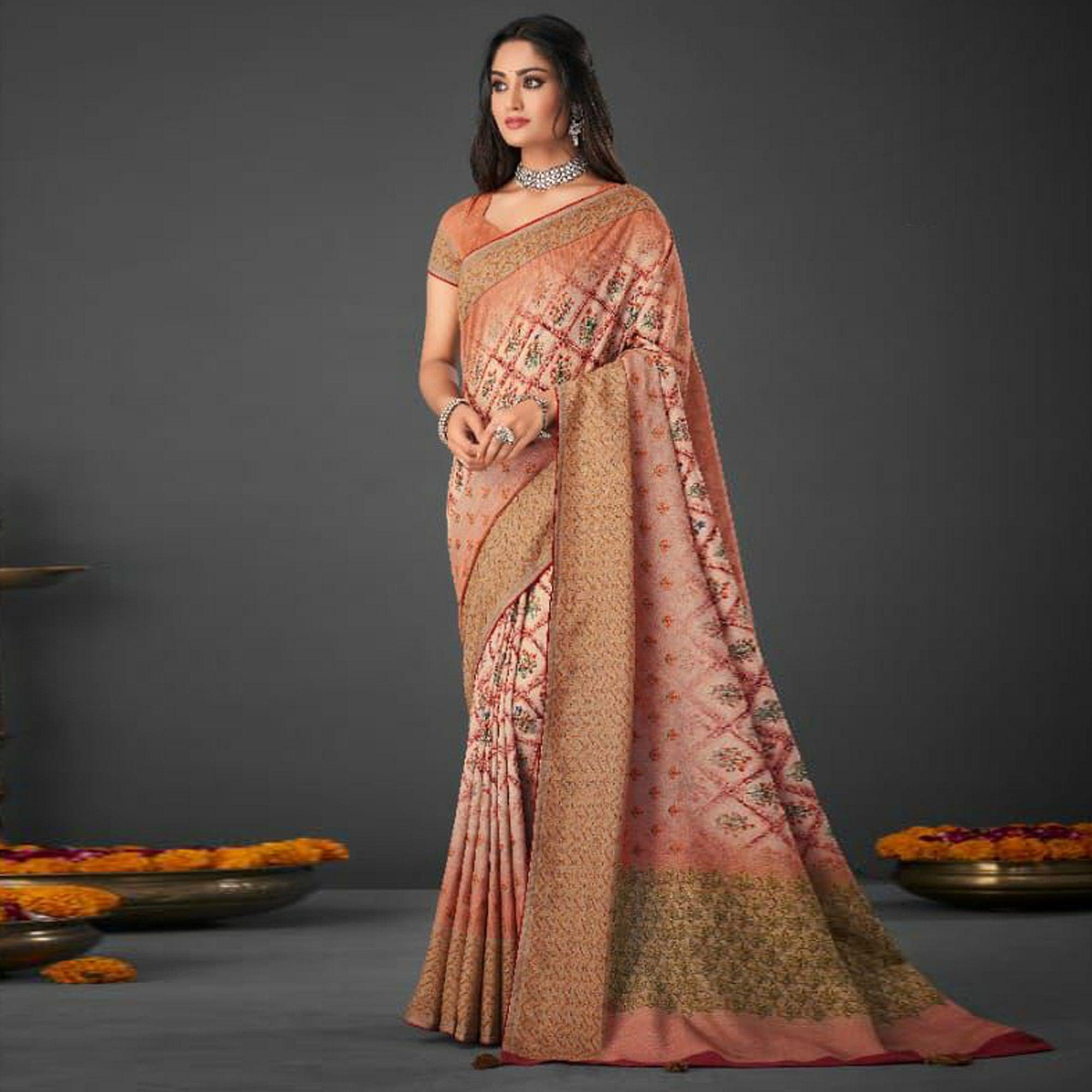Peach Festive Wear Printed Silk Saree - Peachmode