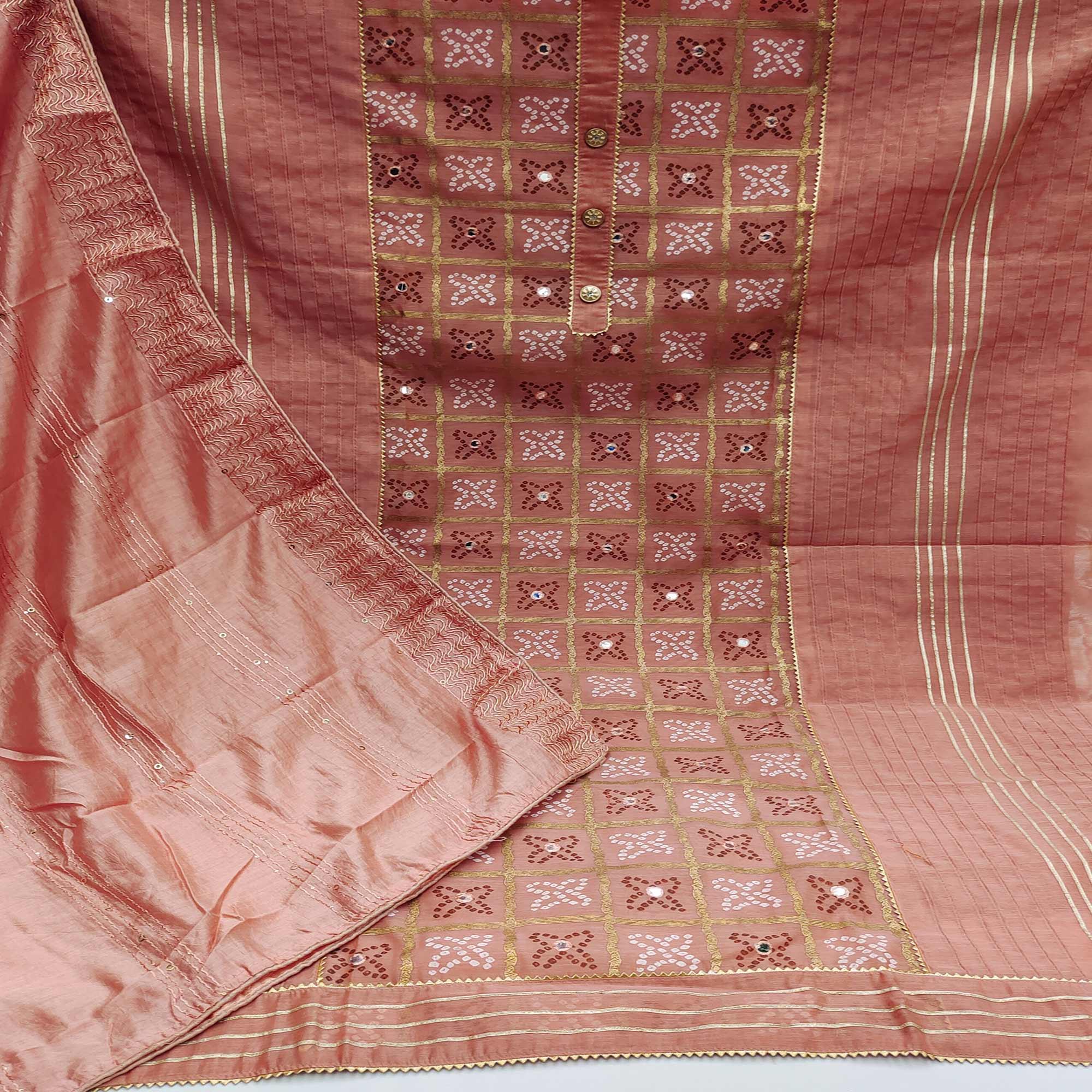 Peach Festive Wear Printed With Handwork Modal Dress Material - Peachmode