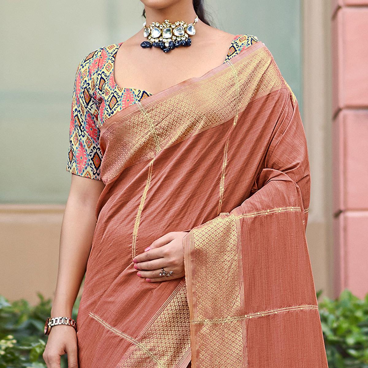 Peach Festive Wear Sequence Digital Work Silk Saree - Peachmode