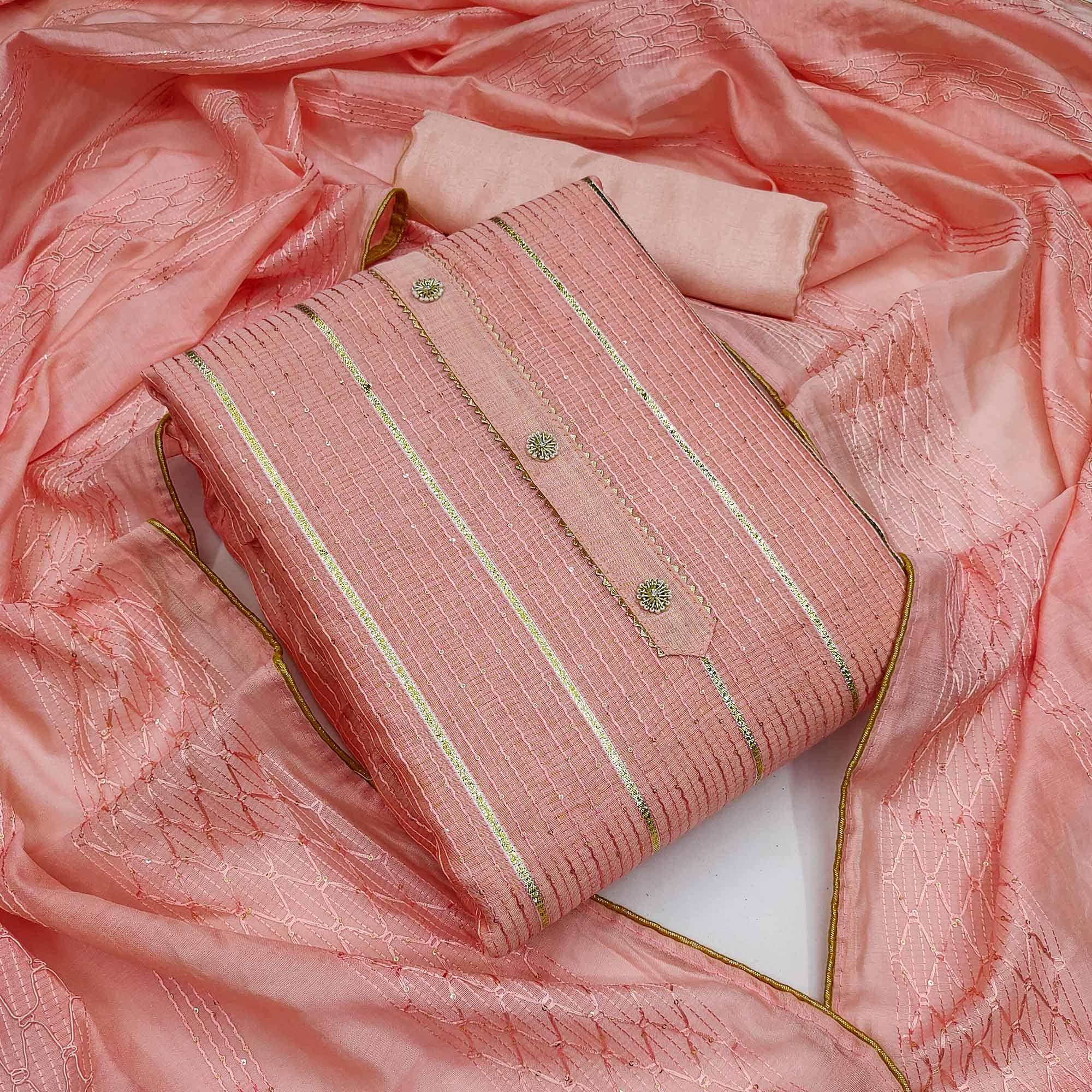 Peach Festive Wear Sequence Embroidered Modal Dress Material - Peachmode