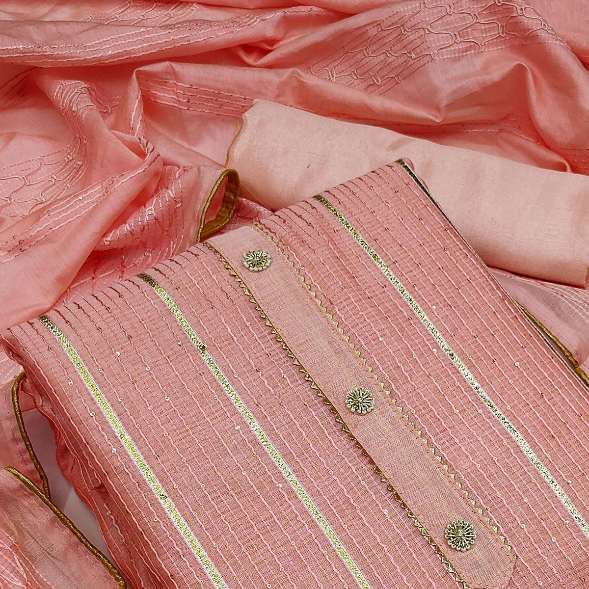 Peach Festive Wear Sequence Embroidered Modal Dress Material - Peachmode