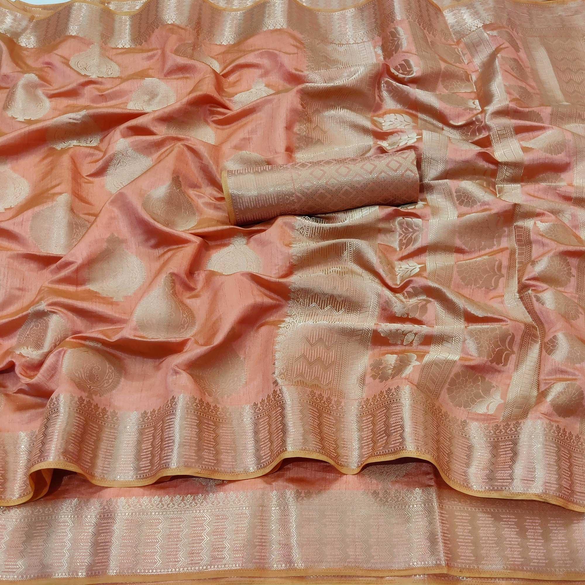 Peach Festive Wear Soft Jari Woven Art Silk Saree - Peachmode