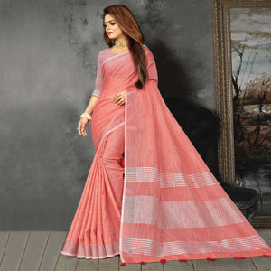 Peach Festive Wear Solid Linen Saree - Peachmode